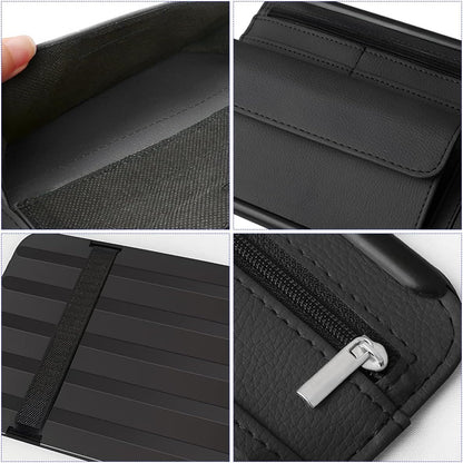 Car Sun Visor Organizer, Car Visor Pocket Wallet Pouch Holder, Vehicle Sunshade Glasses Case Storage Bag with Multi-Pocket Net Zipper, Auto Interior Accessories Universal for SUV Truck Van (Black)