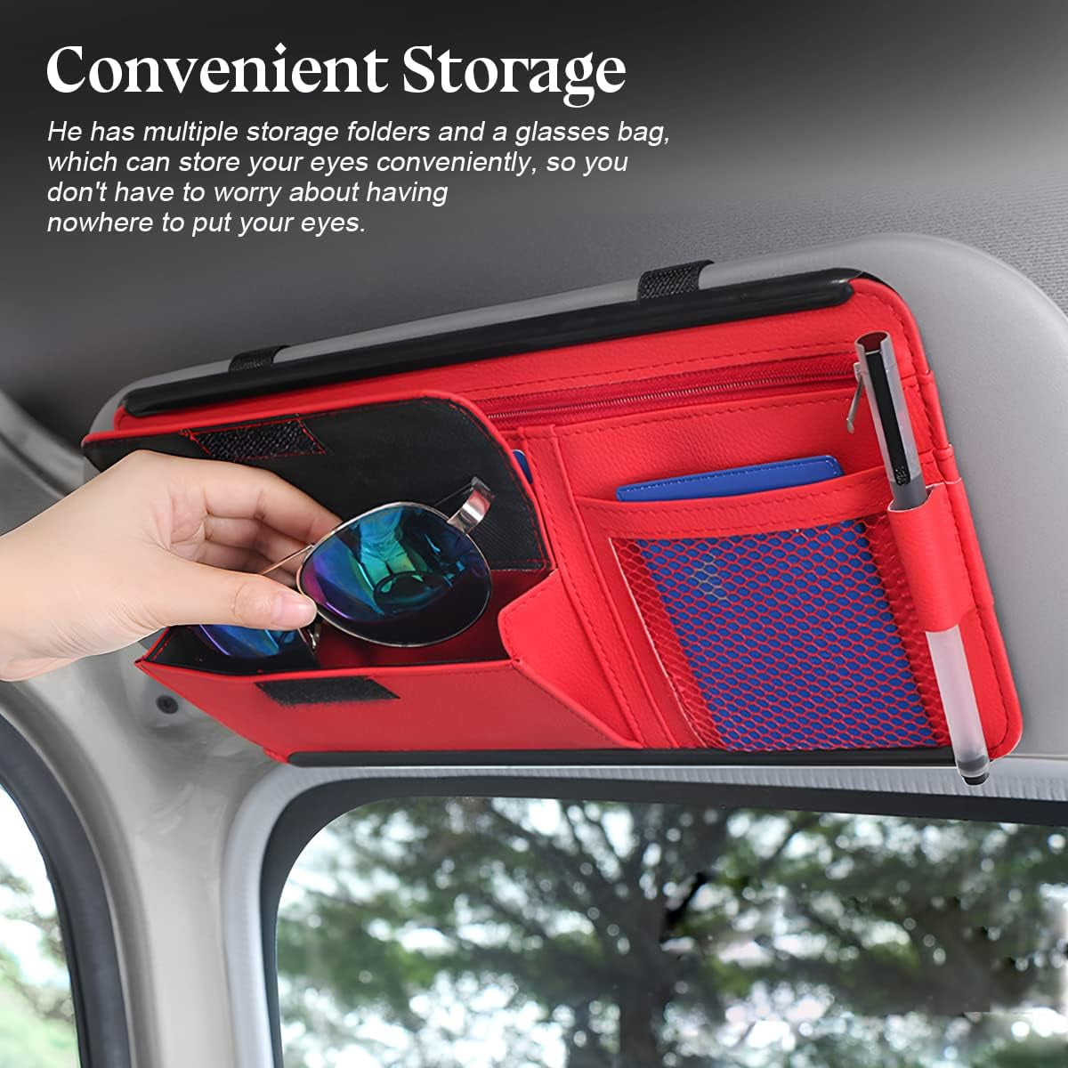 Car Sun Visor Organizer, Car Visor Pocket Wallet Pouch Holder, Vehicle Sunshade Glasses Case Storage Bag with Multi-Pocket Net Zipper, Auto Interior Accessories Universal for SUV Truck Van (Black)